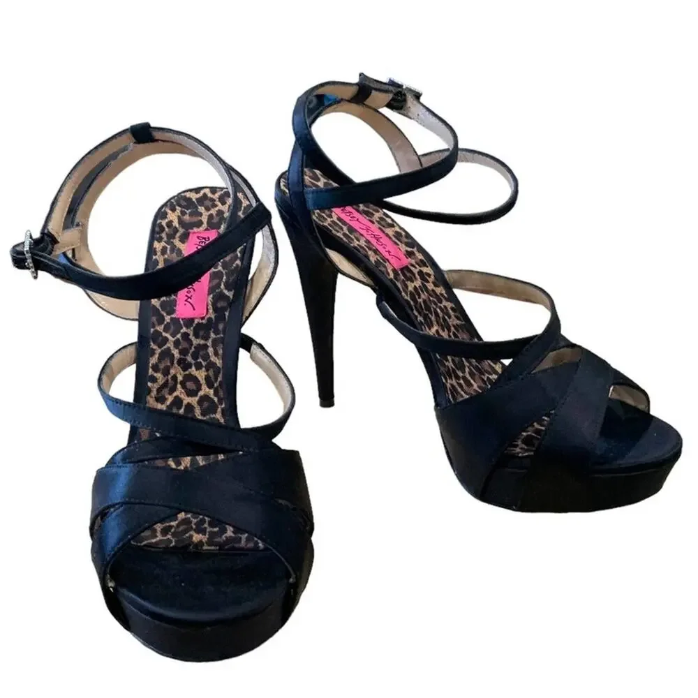 Betsy johnson stilettos open toe sling back ankle‎ strap shoes heels size 9.5 M